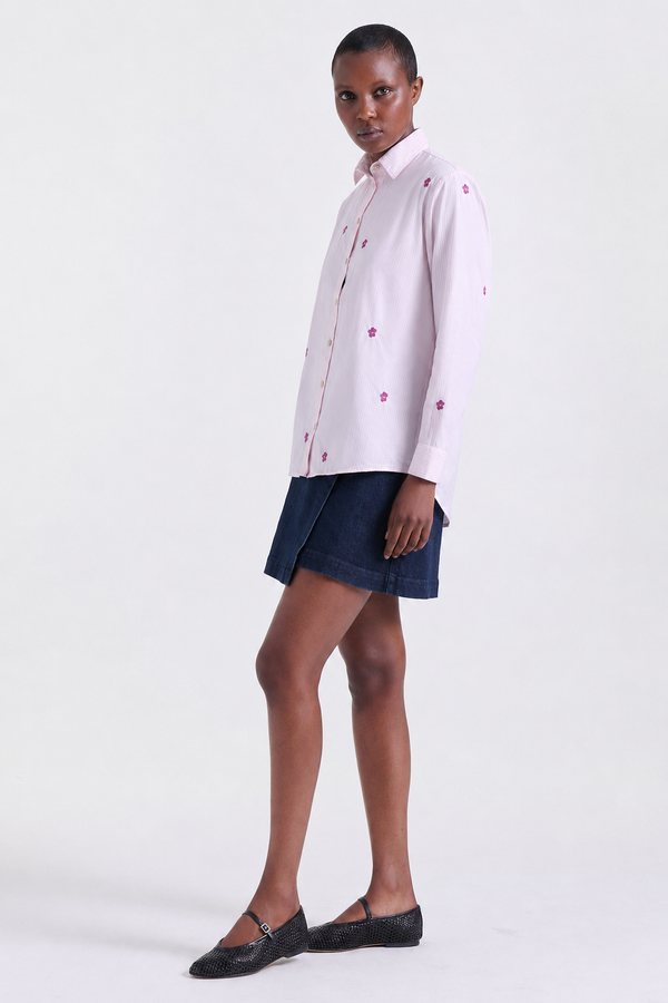 Abby Oversized Shirt in Pink, classic collar, Resort Escape edit, Deméa Paris