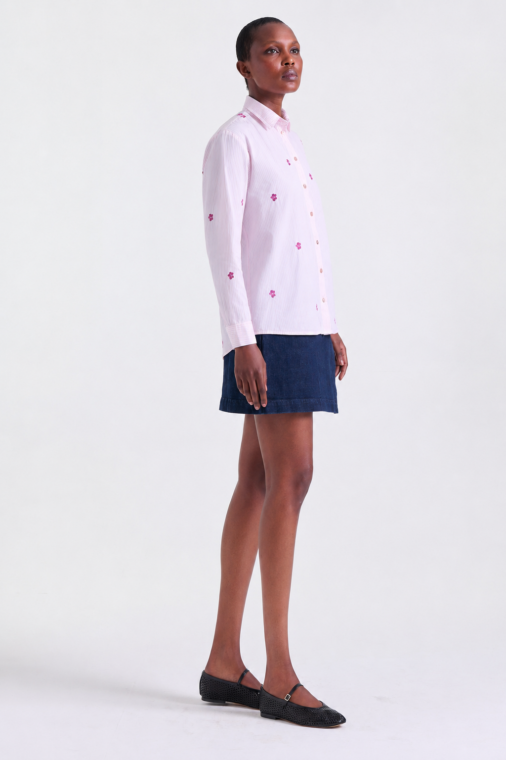 Abby Oversized Shirt in Pink, mother-of-pearl engraved button, Resort Escape edit, Deméa Paris