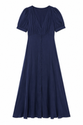 Agathe Midi Dress in Navy, self-covered button detailing, RSVP edit, Deméa Paris