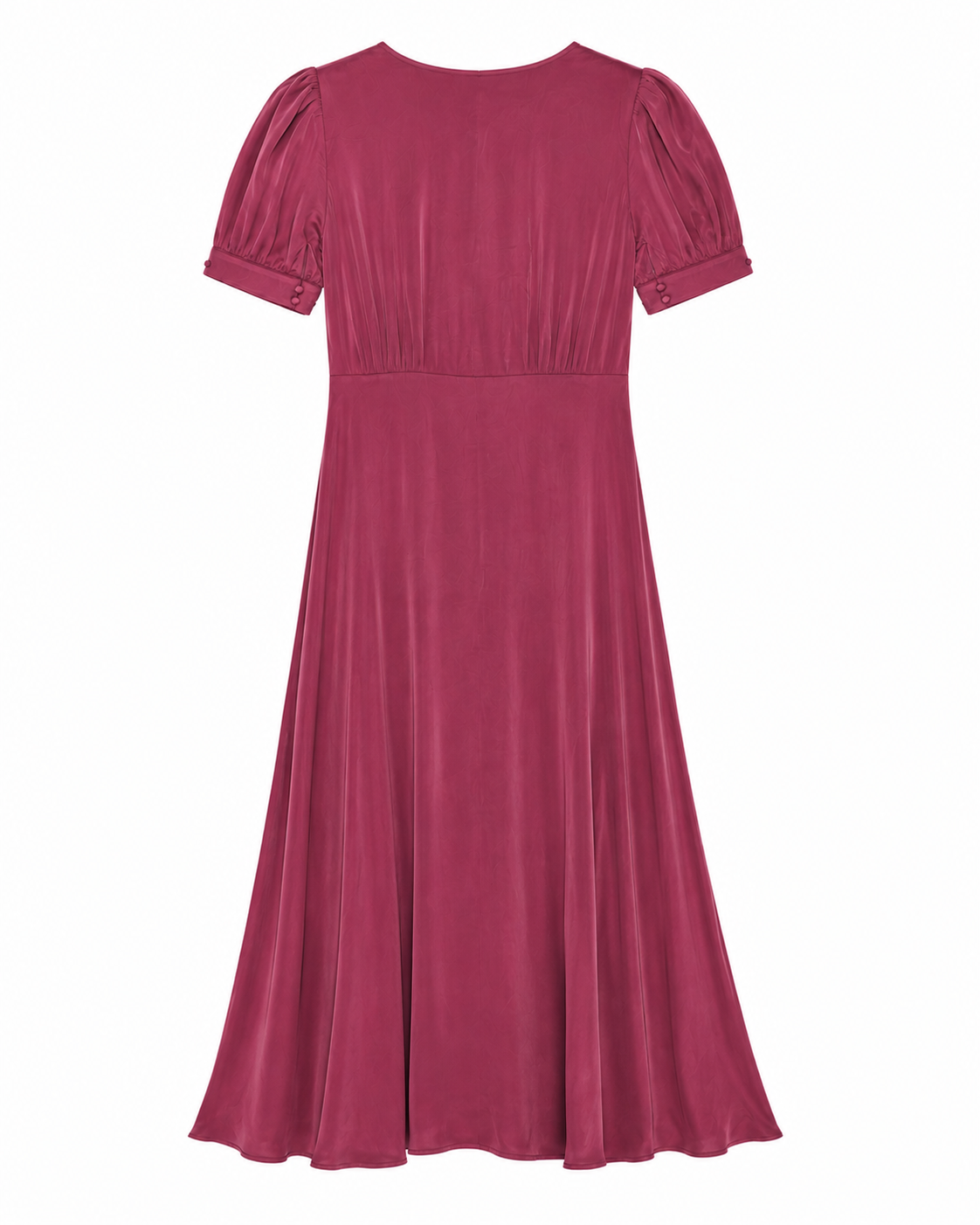 Agathe Midi Dress in Dark Red, short sleeves with slight volume, RSVP edit, Deméa Paris