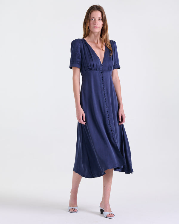 Agathe Midi Dress in Navy, midi length, RSVP edit, Deméa Paris