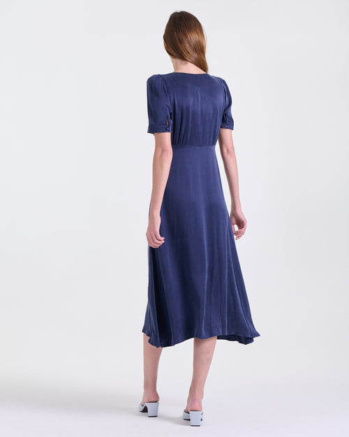 Agathe Midi Dress in Navy, v-neckline, RSVP edit, Deméa Paris