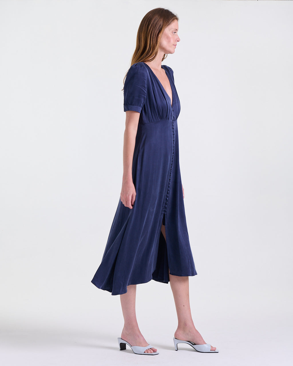 Agathe Midi Dress in Navy, fitted waist, RSVP edit, Deméa Paris