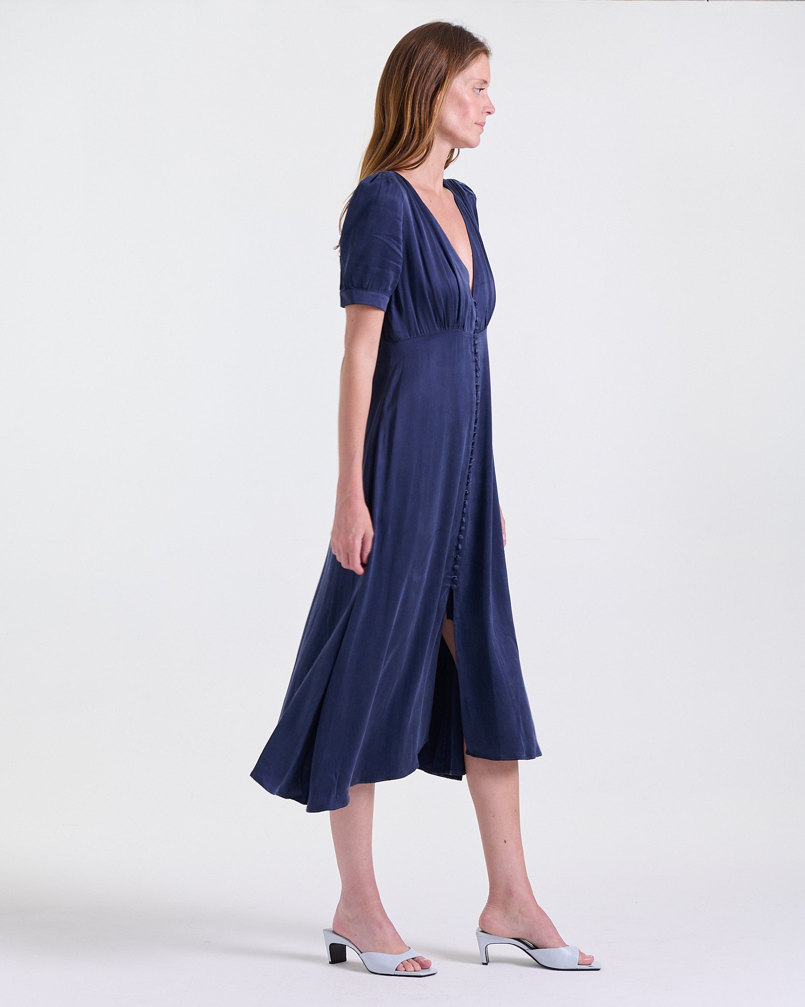 Agathe Midi Dress in Navy, fitted waist, RSVP edit, Deméa Paris