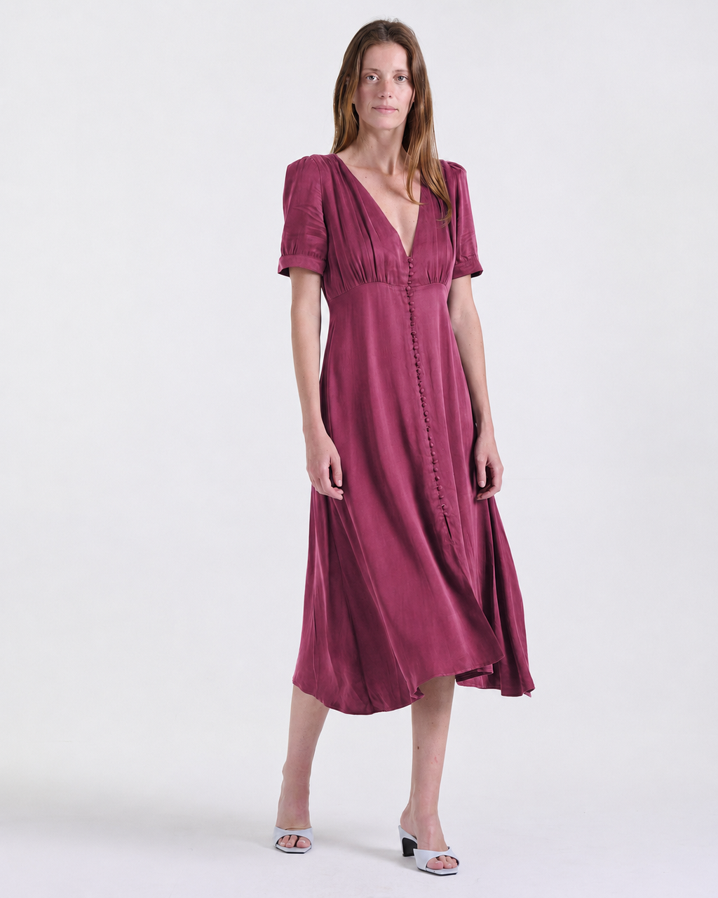 Agathe Midi Dress in Dark Red, midi length, RSVP edit, Deméa Paris