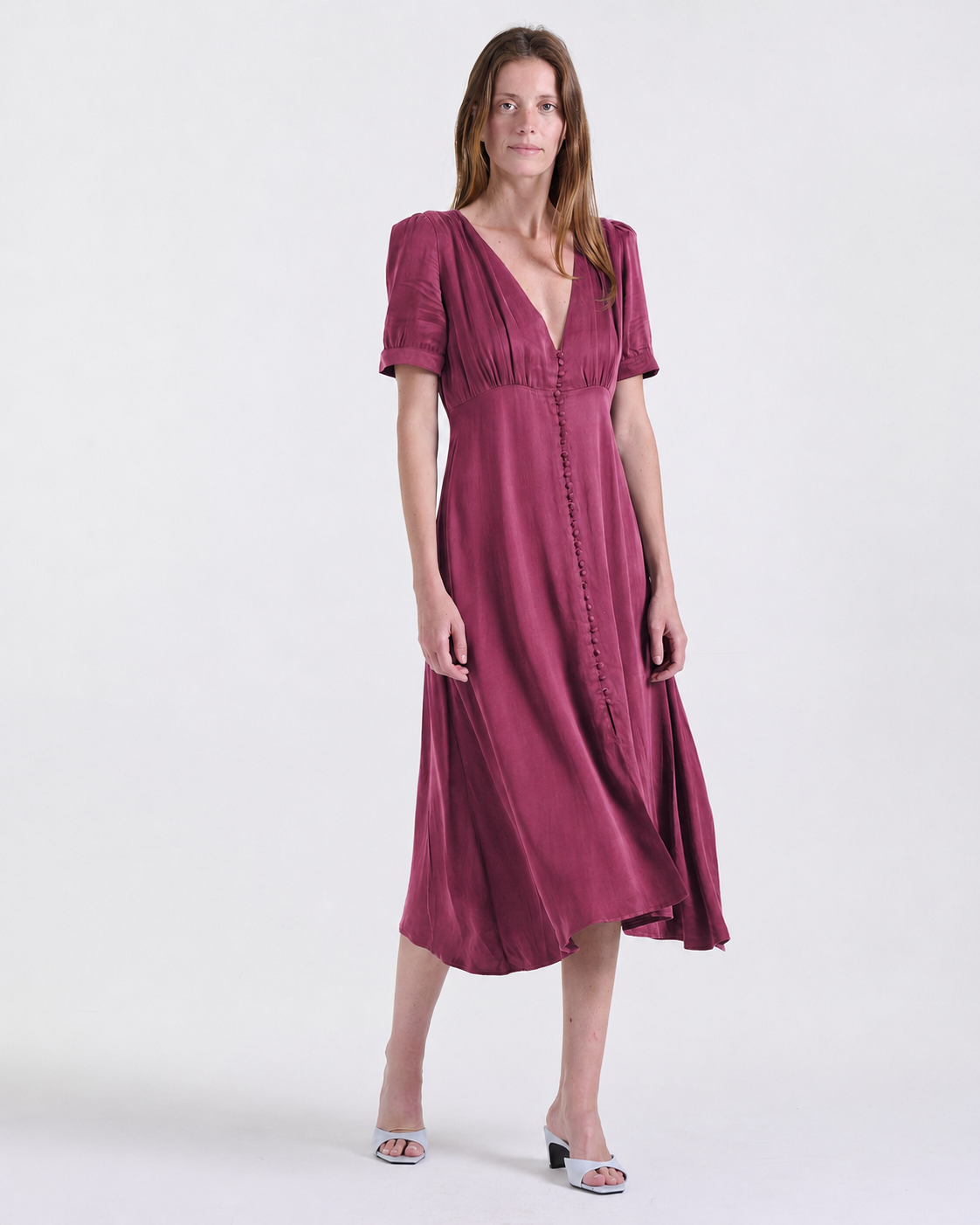 Agathe Midi Dress in Dark Red, midi length, RSVP edit, Deméa Paris