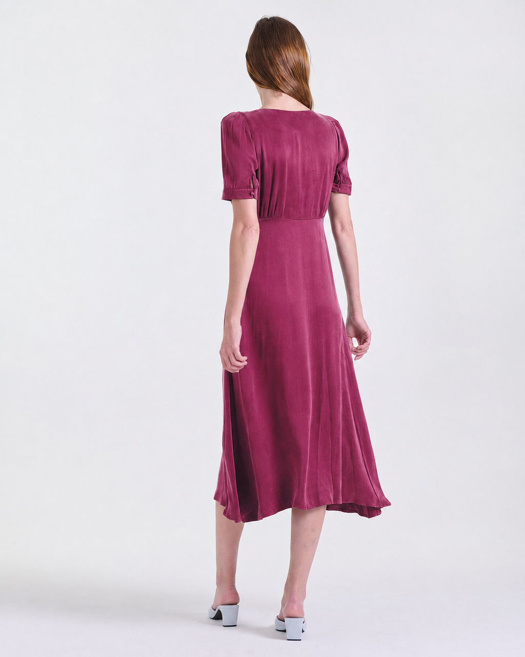Agathe Midi Dress in Dark Red, v-neckline, RSVP edit, Deméa Paris