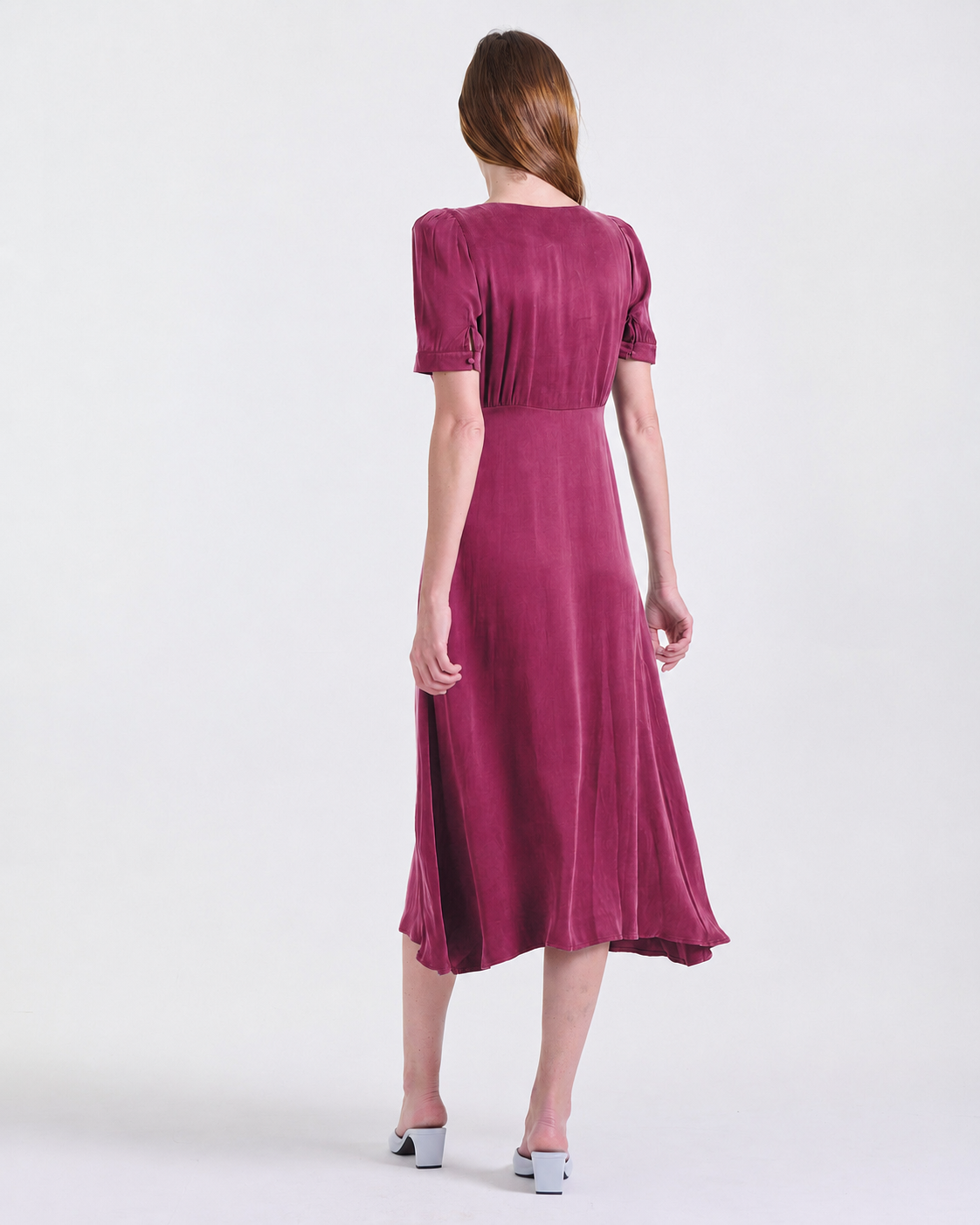 Agathe Midi Dress in Dark Red, v-neckline, RSVP edit, Deméa Paris