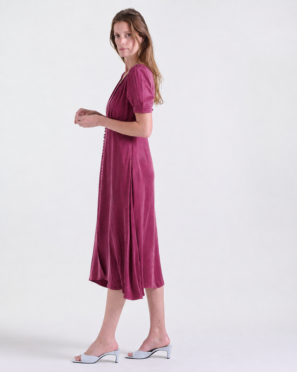 Agathe Midi Dress in Dark Red, fitted waist, RSVP edit, Deméa Paris
