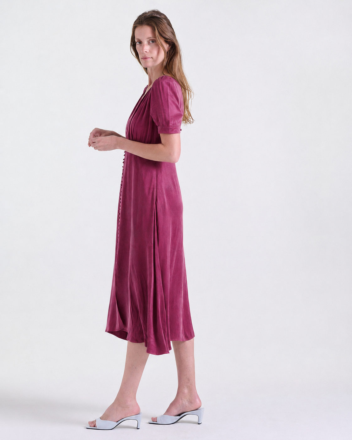Agathe Midi Dress in Dark Red, fitted waist, RSVP edit, Deméa Paris