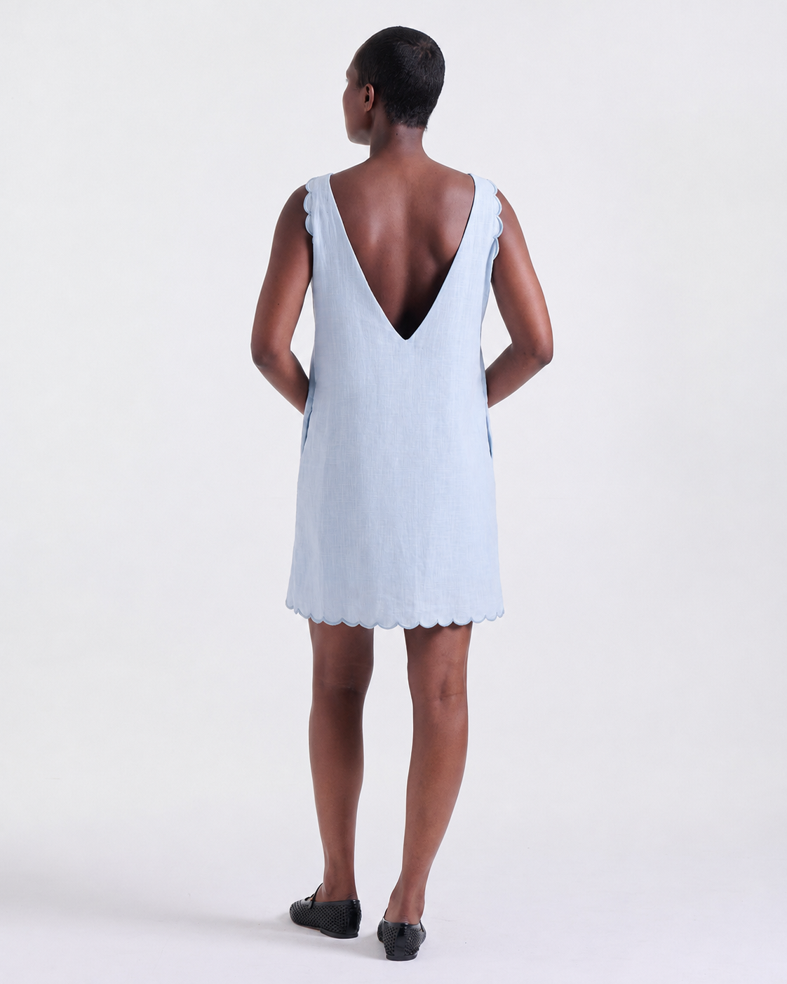 Agnes Dress in Baby Blue, low V-back, Casual Chic edit, Deméa Paris