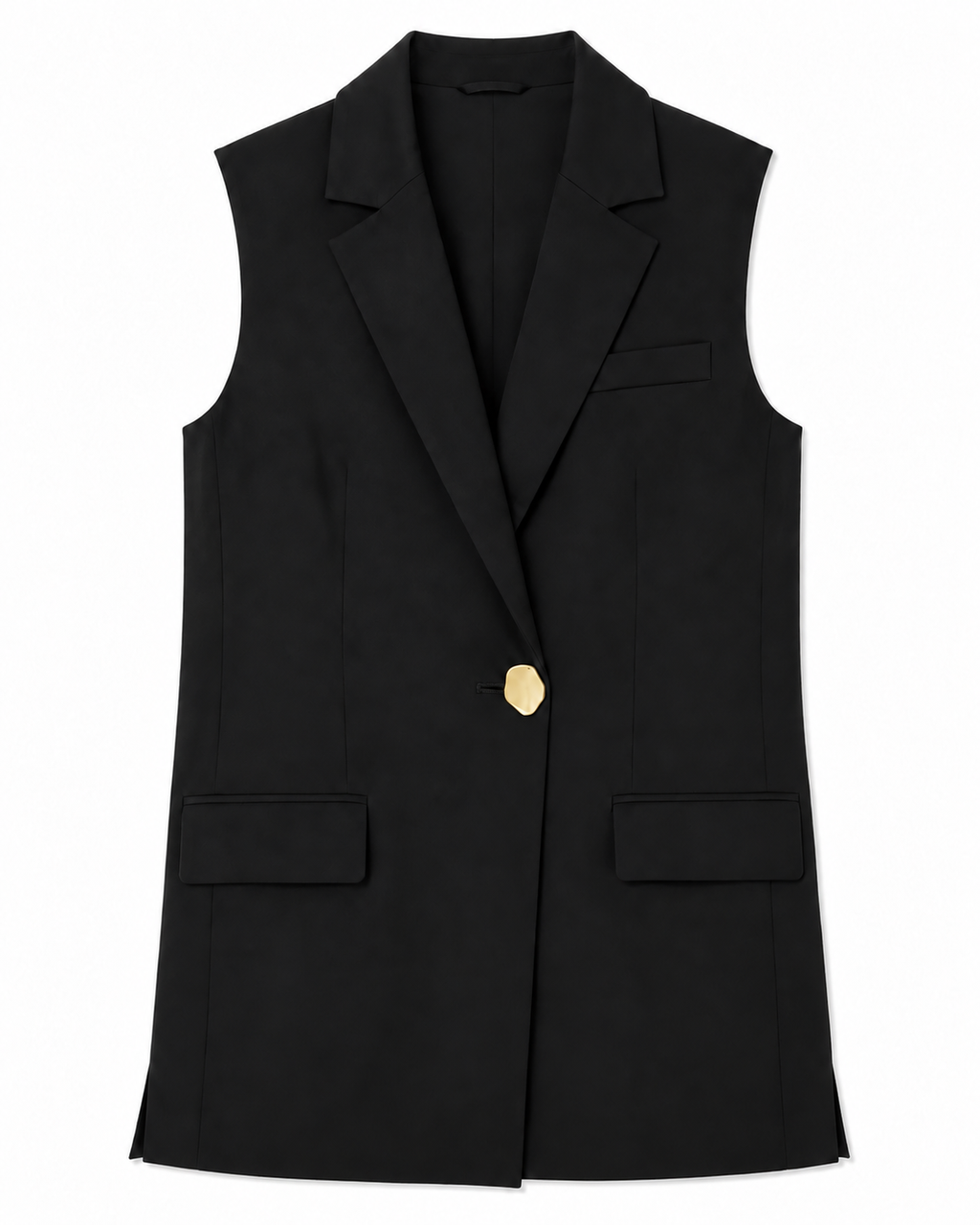 Alexandra Sleeveless Jacket in Black, flap pockets, Work edit, Deméa Paris