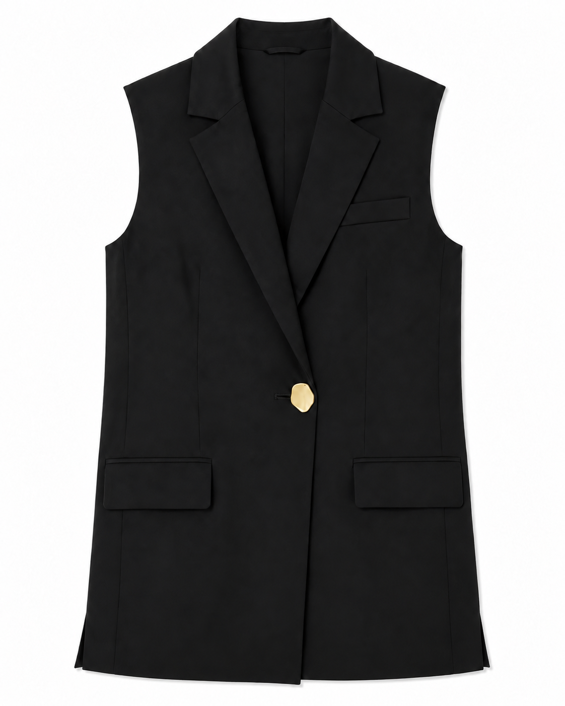 Alexandra Sleeveless Jacket in Black, flap pockets, Work edit, Deméa Paris