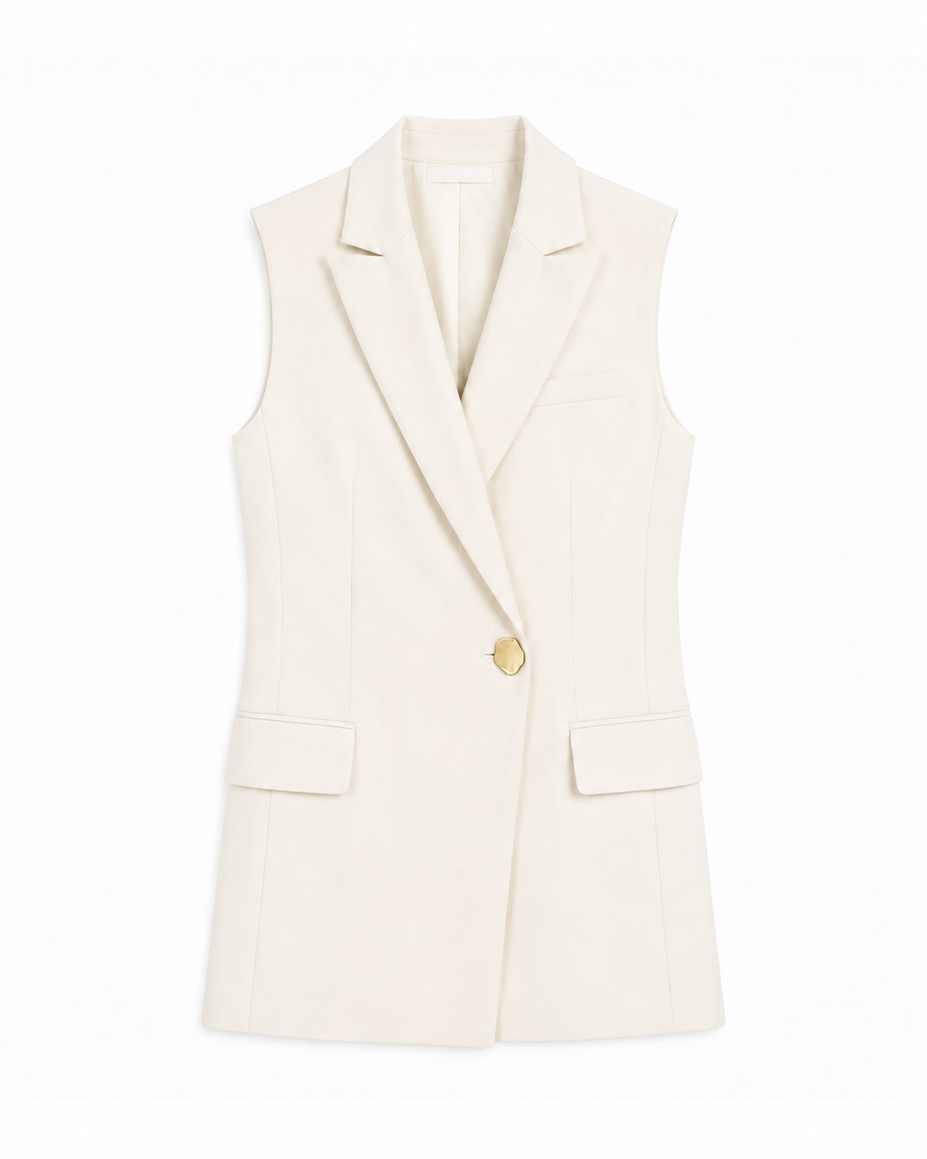 Alexandra Sleeveless Jacket in Off White, flap pockets, Work edit, Deméa Paris