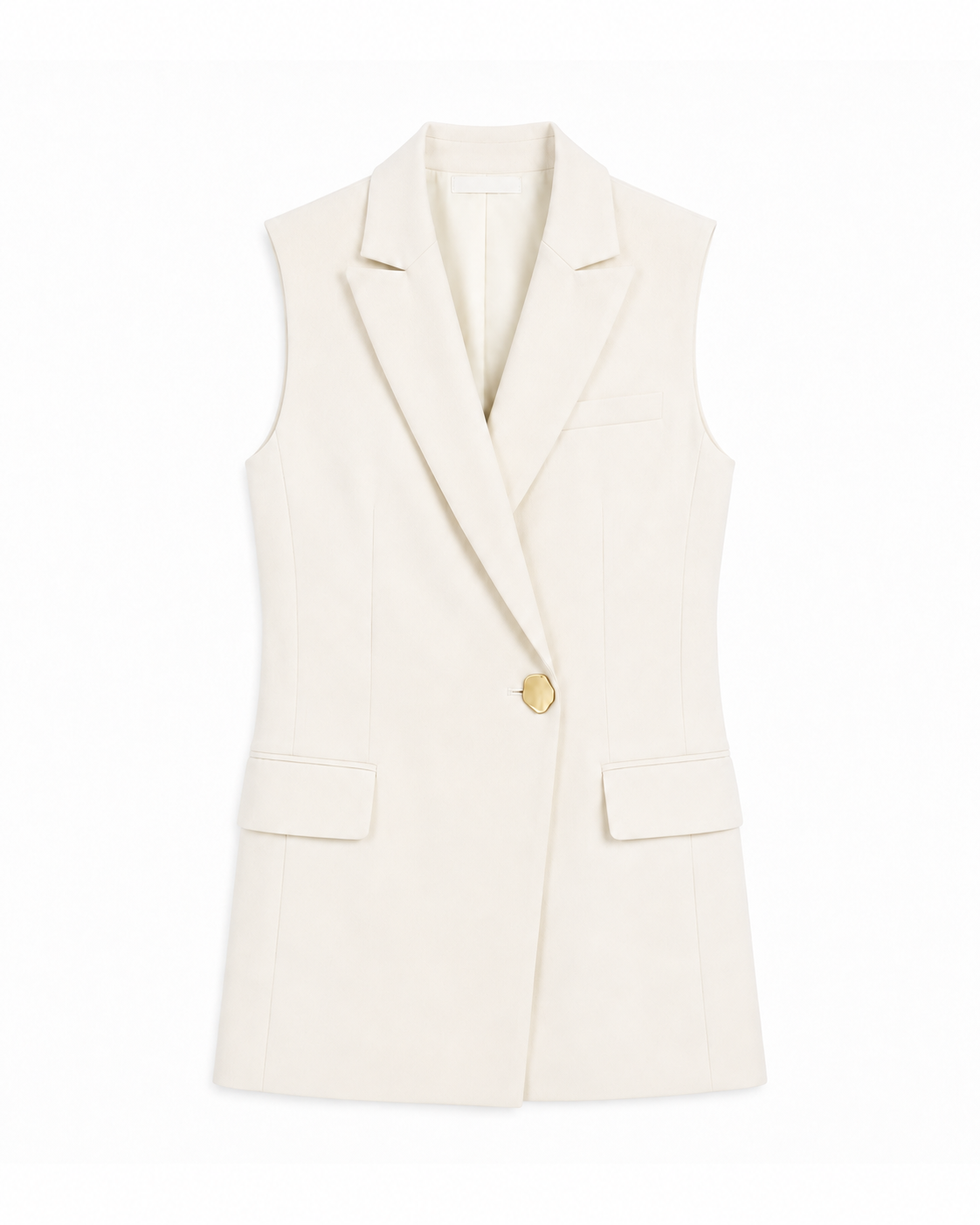 Alexandra Sleeveless Jacket in Off White, flap pockets, Work edit, Deméa Paris