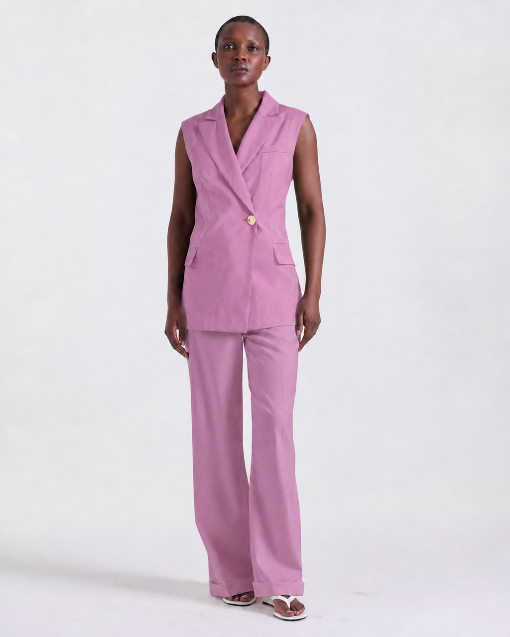 Alexandra Sleeveless Jacket in Pink, fitted silhouette, Work edit, Deméa Paris