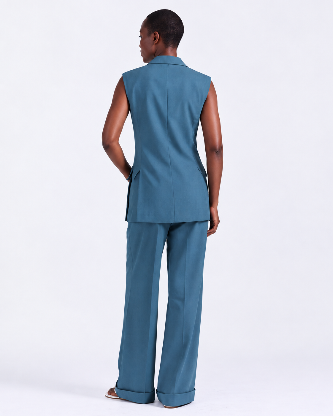 Alexandra Sleeveless Jacket in Teal, sleeveless, Work edit, Deméa Paris