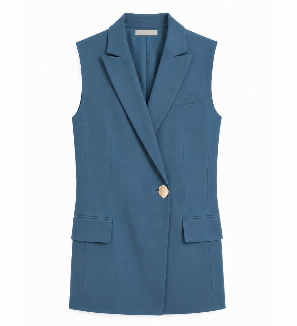 Alexandra Sleeveless Jacket in Teal, flap pockets, Work edit, Deméa Paris