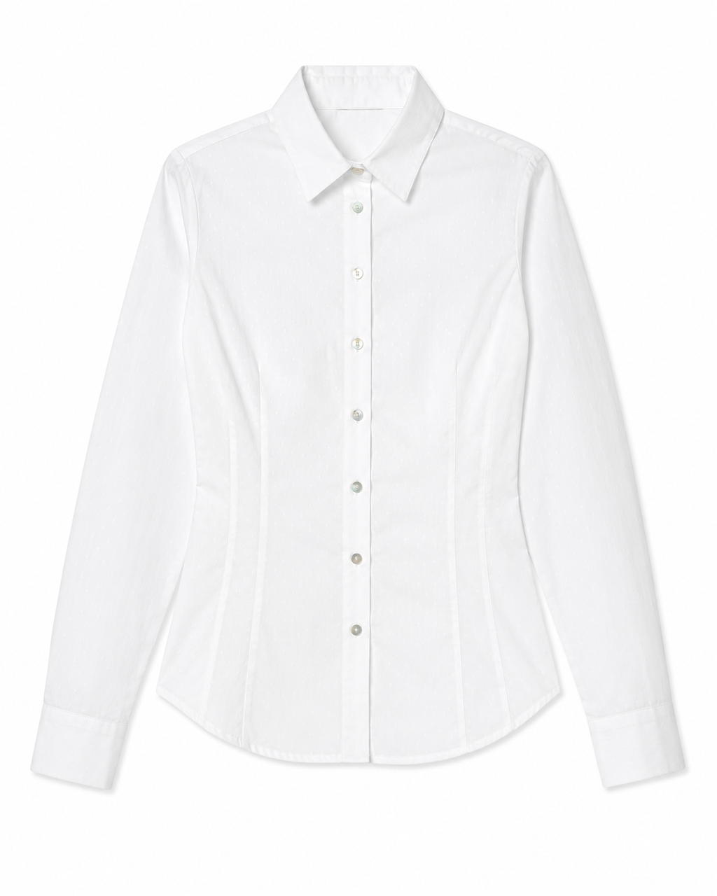 Alia Fitted Shirt in White, subtle plumetis texture, Work edit, Deméa Paris