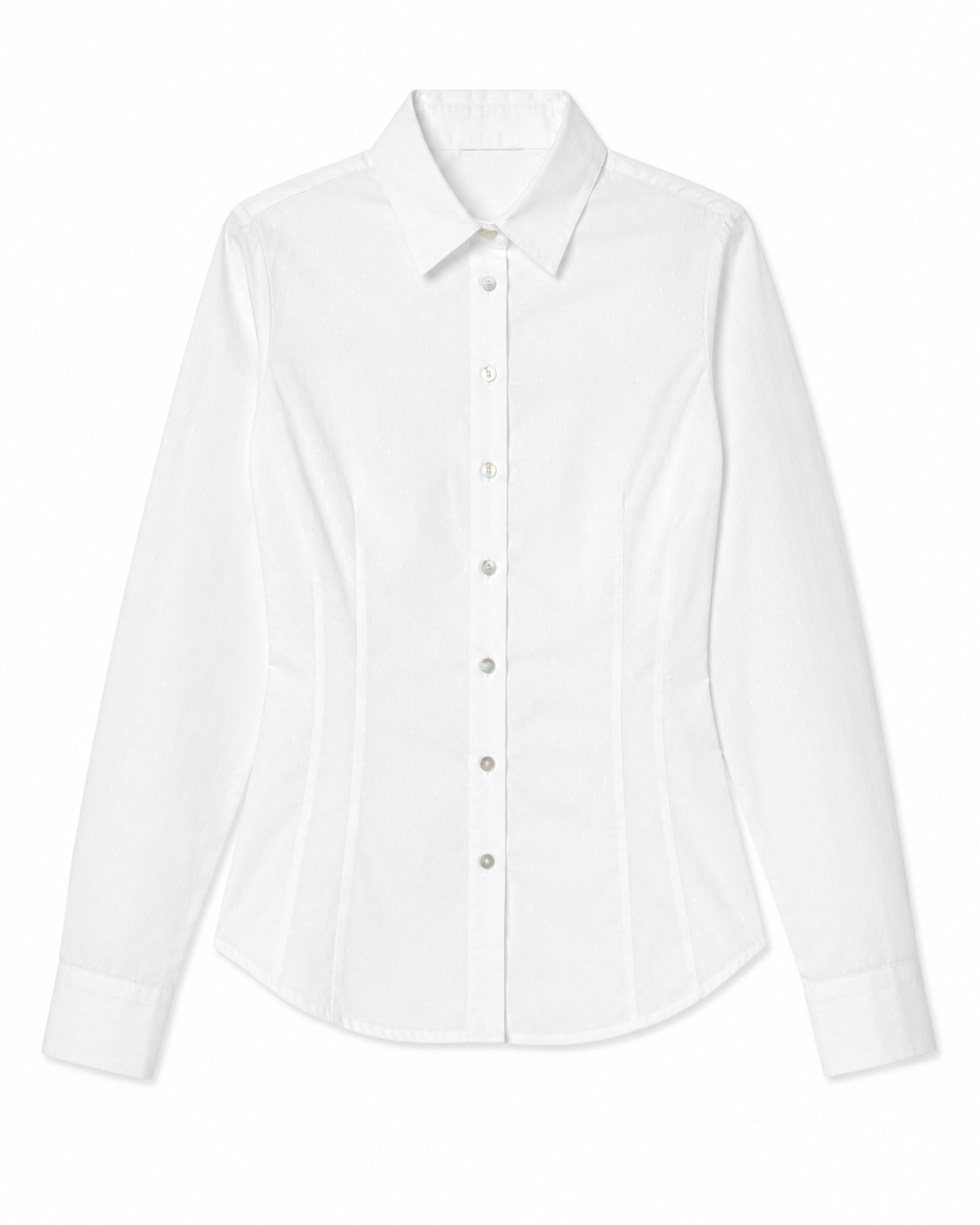 Alia Fitted Shirt in White, subtle plumetis texture, Work edit, Deméa Paris