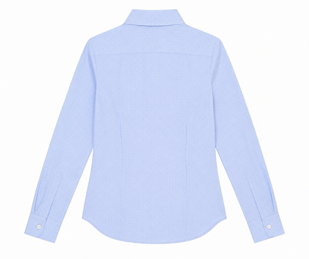 Alia Fitted Shirt in Blue, curved hem, Work edit, Deméa Paris