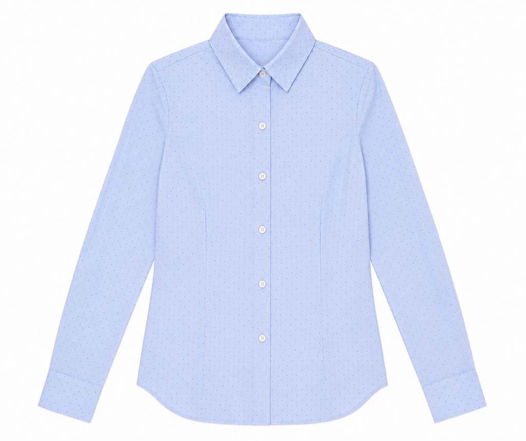 Alia Fitted Shirt in Blue, classic collar, Work edit, Deméa Paris