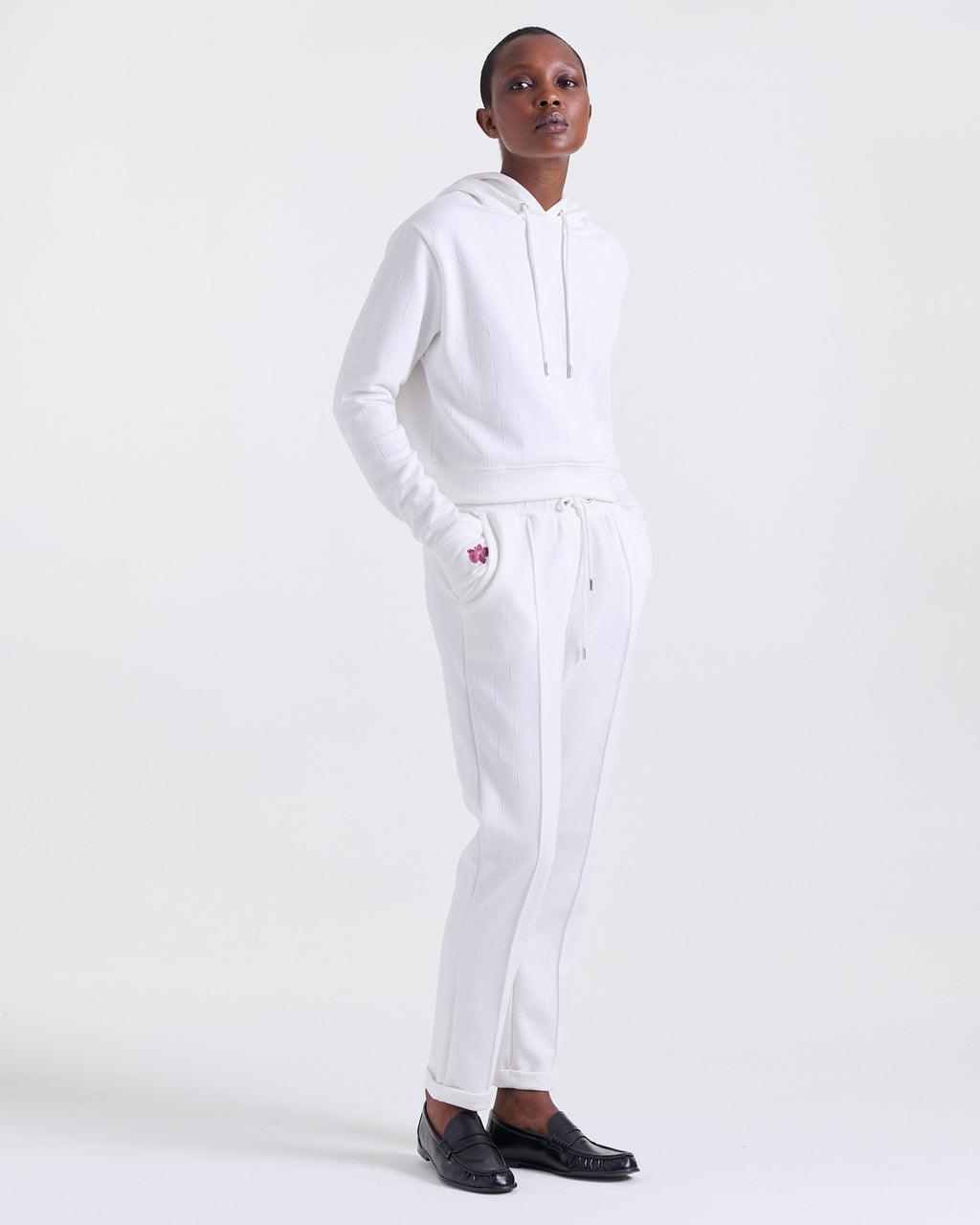 Alice Hoodie in Off White, hood with drawstrings, Boarding Call edit, Deméa Paris