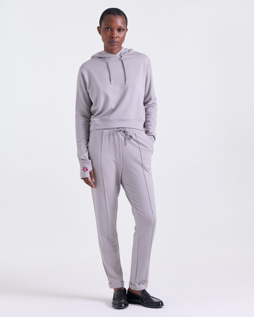 Alice Hoodie in Taupe, relaxed, slightly cropped fit, Boarding Call edit, Deméa Paris