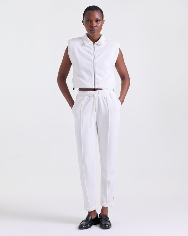 Alice Pants in White, ankle-length silhouette, Boarding Call edit, Deméa Paris