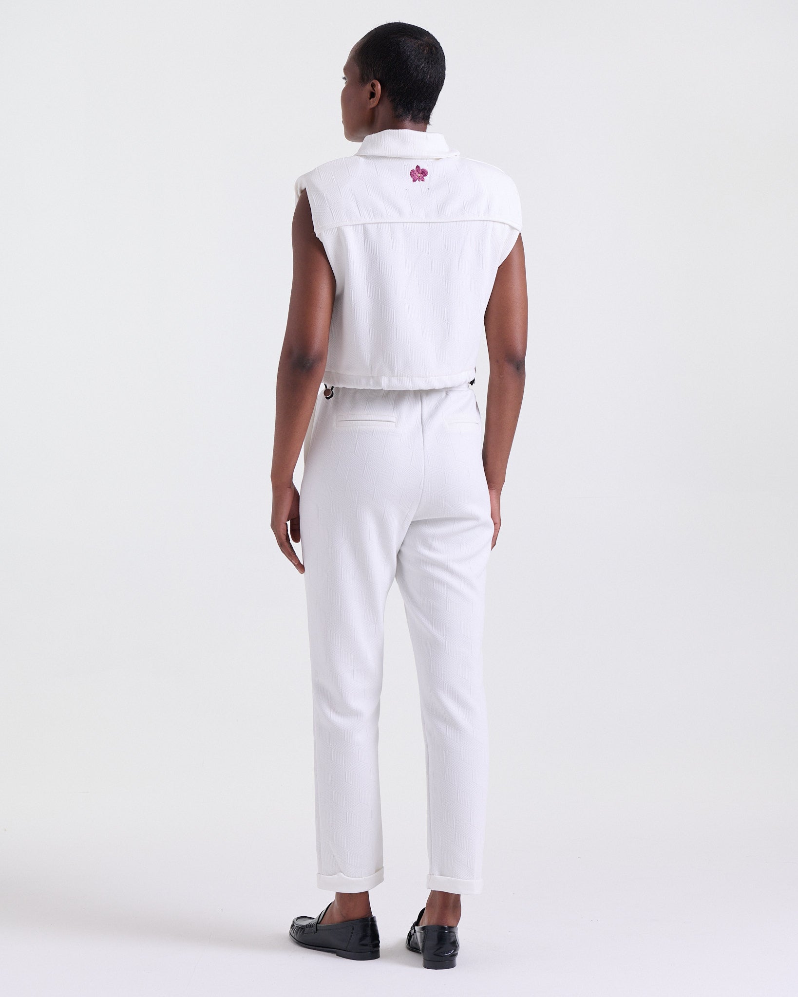 Alice Pants in White, slightly tapered leg, Boarding Call edit, Deméa Paris