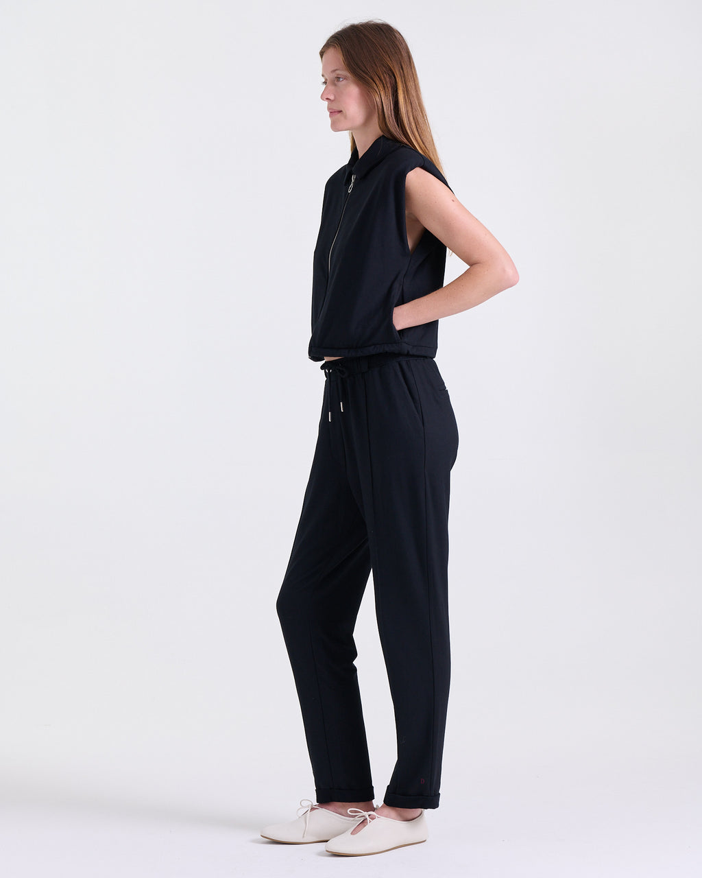 Alicia Jacket in Black, front zip closure, Boarding Call edit, Deméa Paris