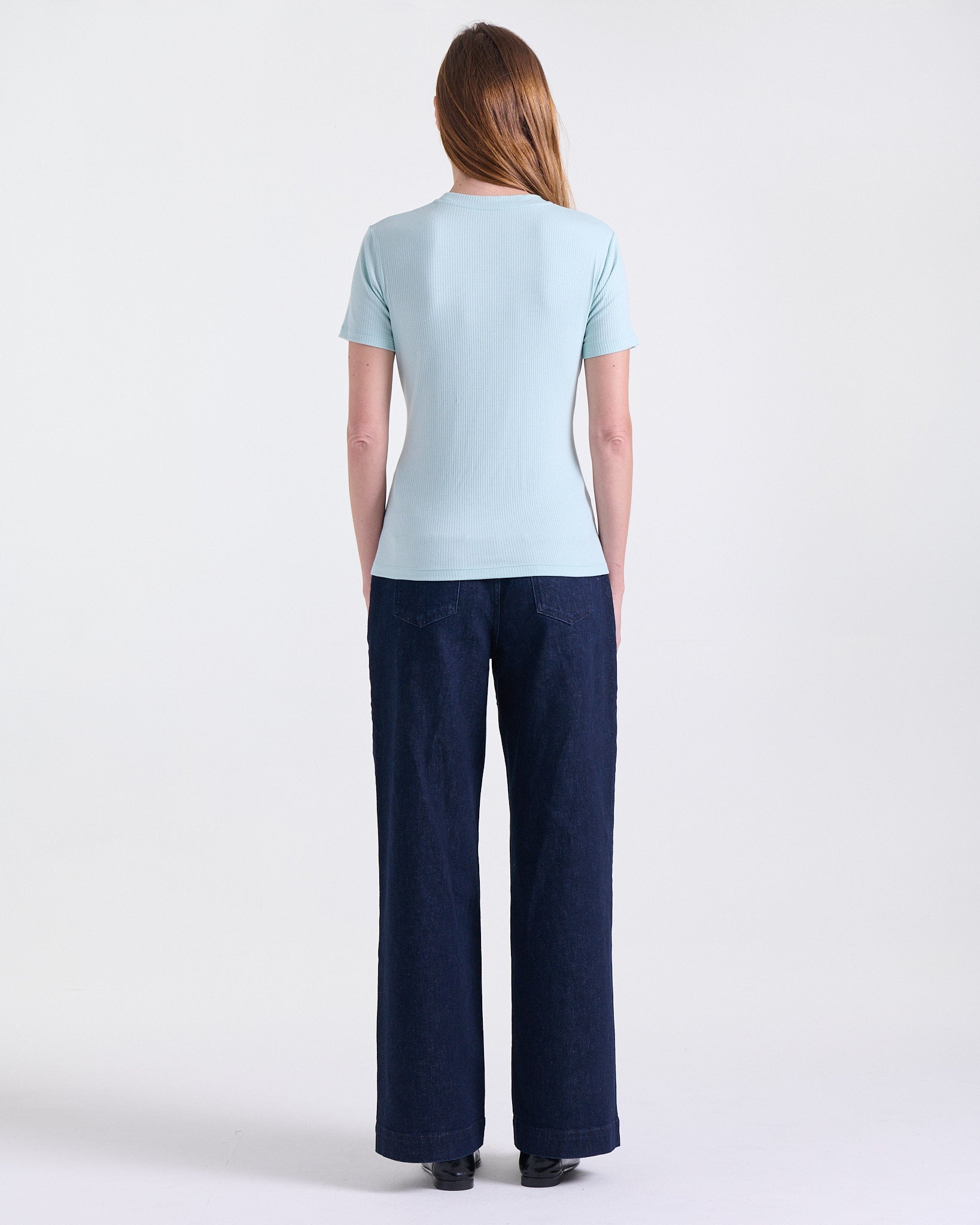 Alina Fitted T-shirt in Baby Blue, round collar, Boarding Call edit, Deméa Paris