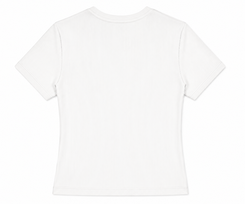 Alina Fitted T-shirt in White, ribbed texture, Boarding Call edit, Deméa Paris