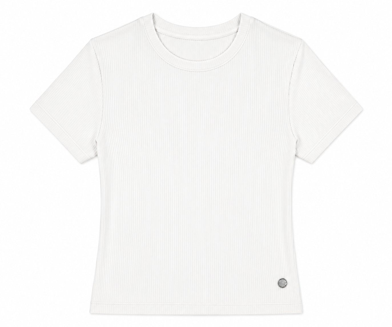Alina Fitted T-shirt in White, round collar, Boarding Call edit, Deméa Paris