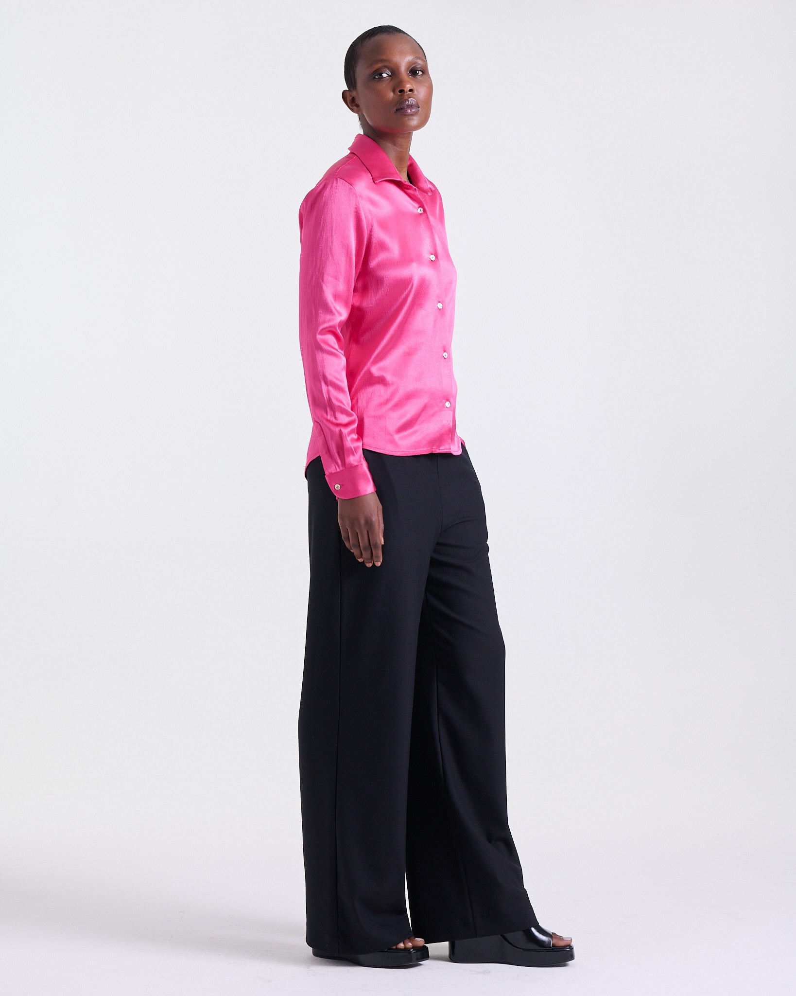 Alix Blouse in Pink, front button closure, Work edit, Deméa Paris