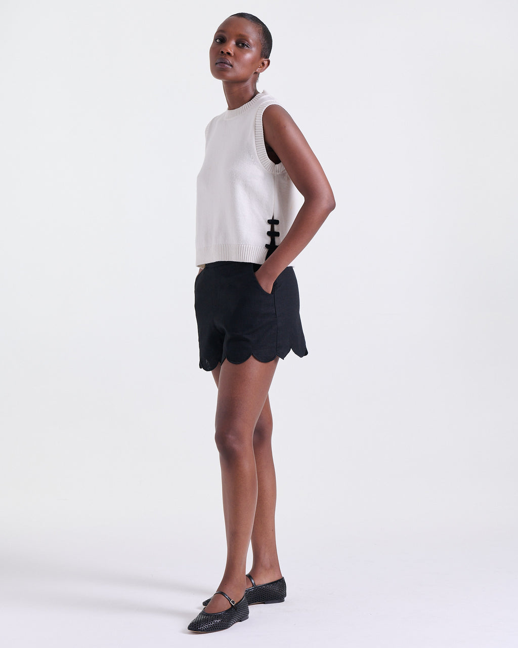 Amandine Sleeveless Knitwear in Off White, side tie details, Work and Casual Chic edits, Deméa Paris