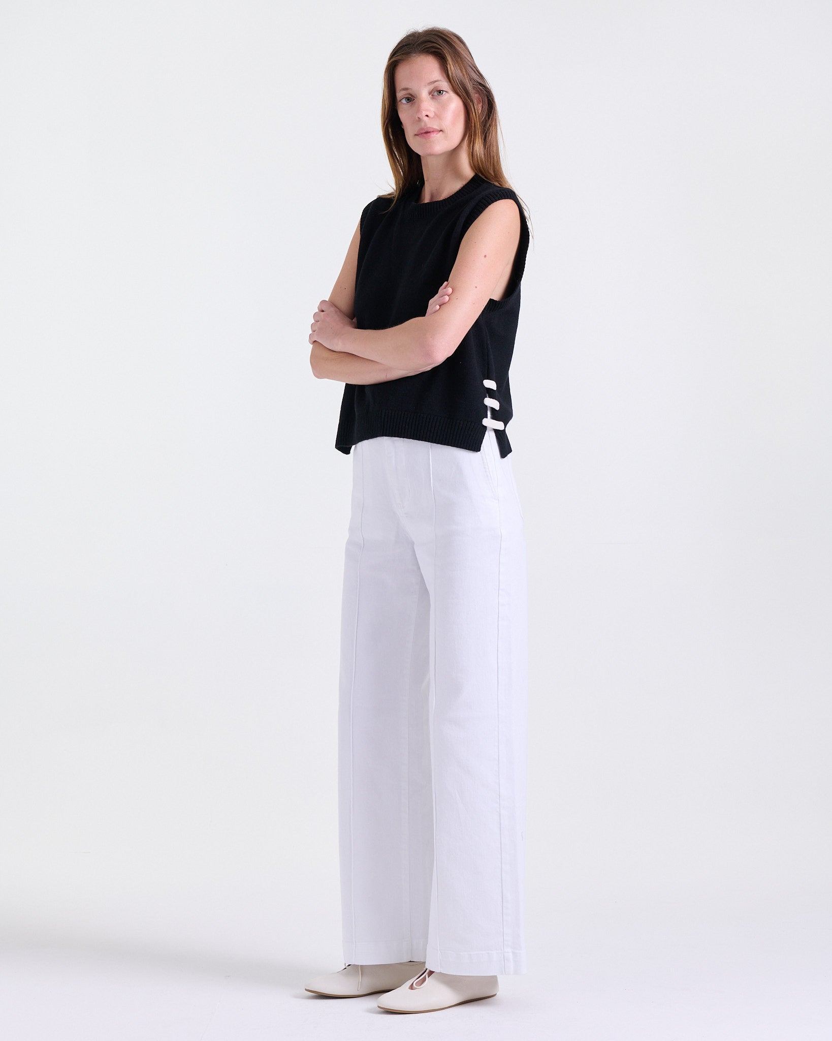 Amandine Sleeveless Knitwear in Black, side tie details, Work and Casual Chic edits, Deméa Paris