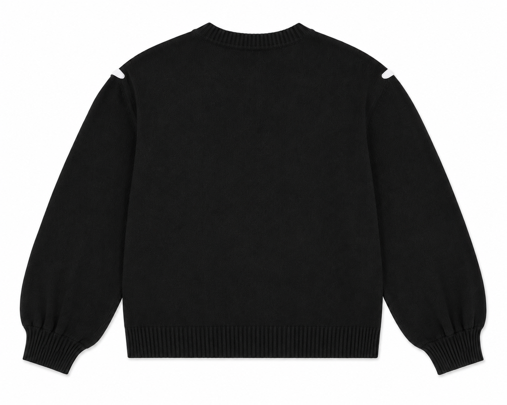 Aman Sweater in Black, ribbed neckline, cuffs and hem, Work edit, Deméa Paris