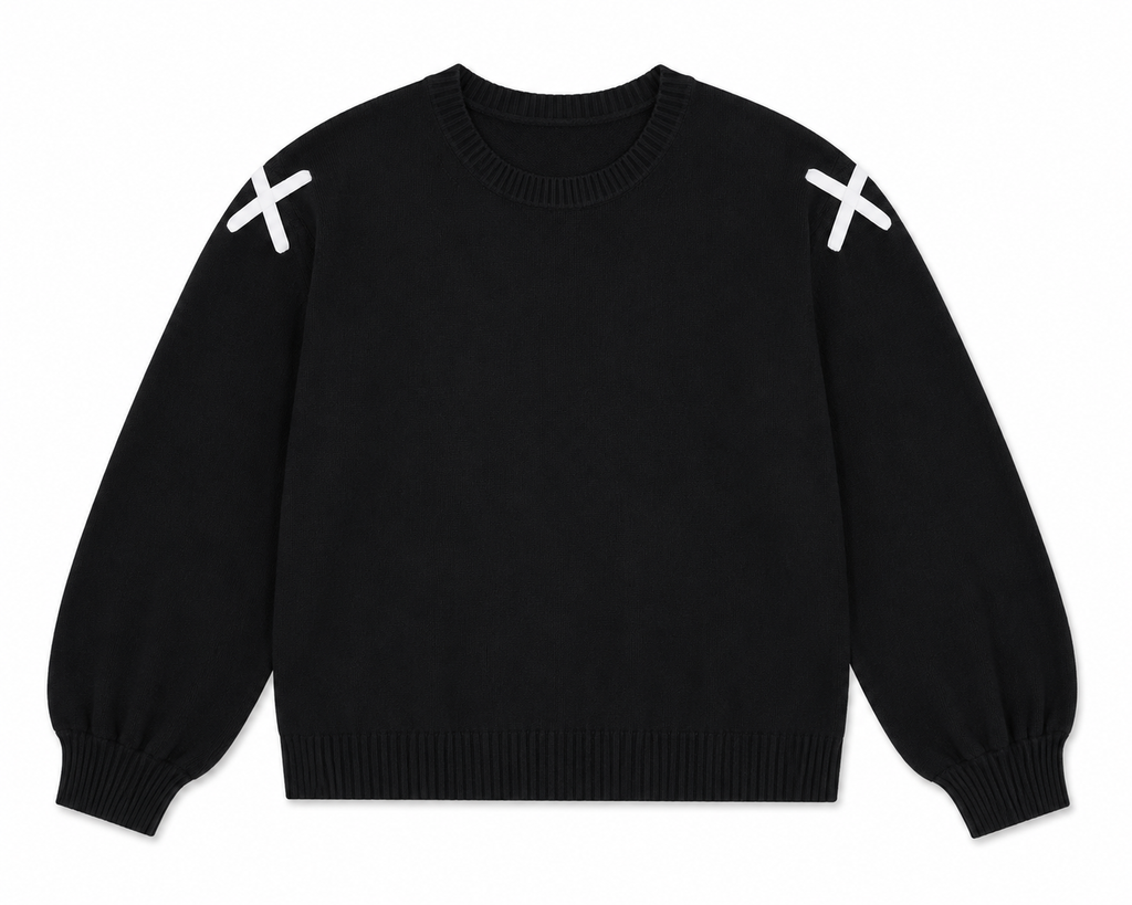 Aman Sweater in Black, long balloon sleeves, Work edit, Deméa Paris