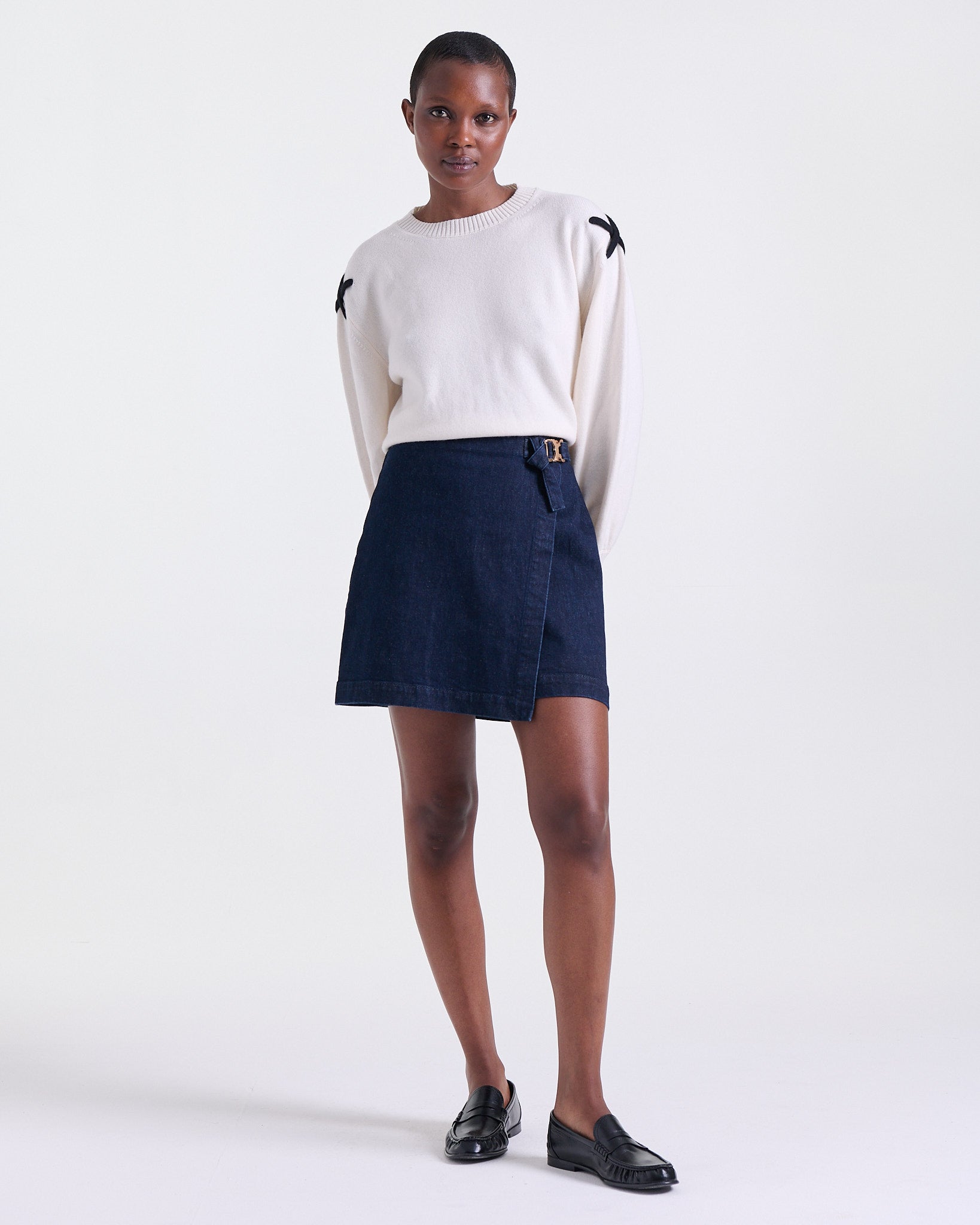 Azalée Skirt in Indigo, faux wrap design, Casual Chic edit, Deméa Paris