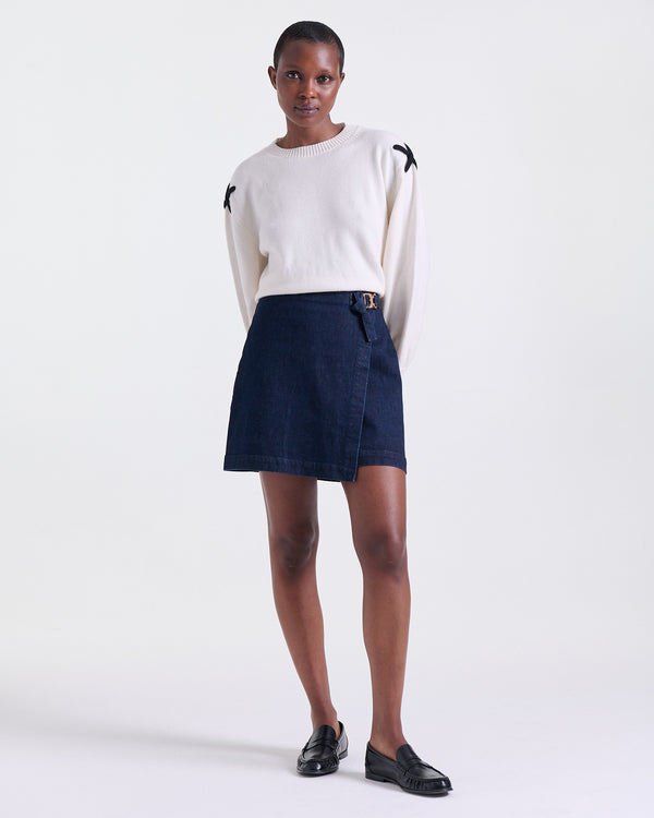 Azalée Skirt in Indigo, faux wrap design, Casual Chic edit, Deméa Paris