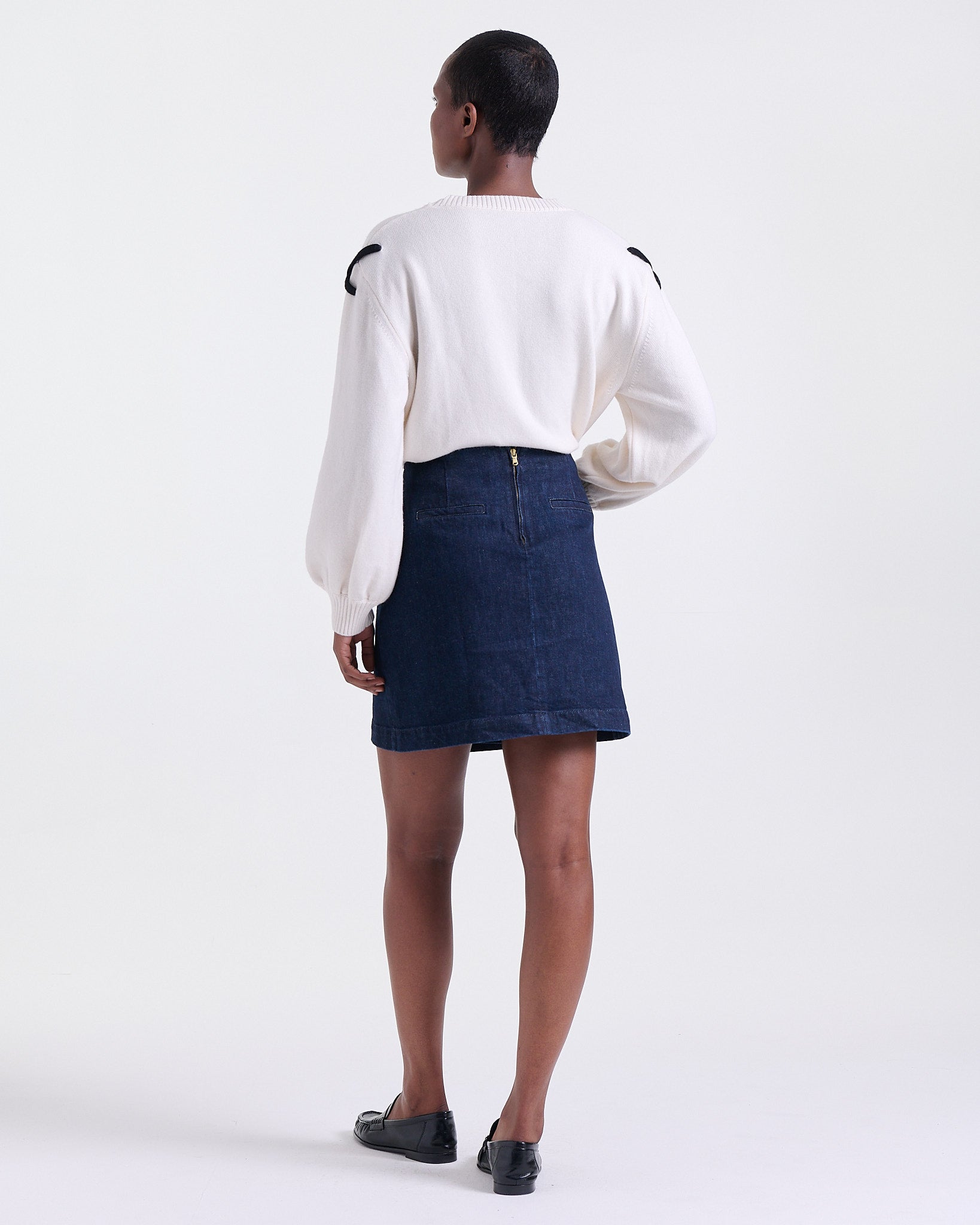 Azalée Skirt in Indigo, asymmetrical front, Casual Chic edit, Deméa Paris