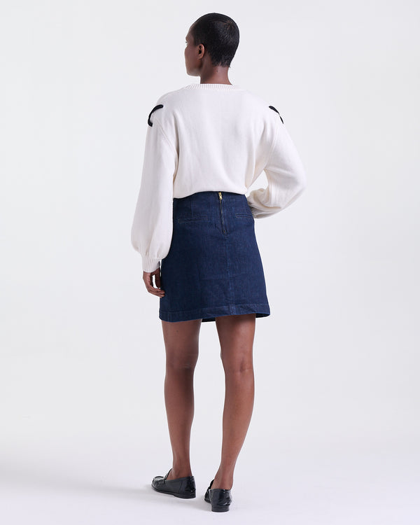 Azalée Skirt in Indigo, asymmetrical front, Casual Chic edit, Deméa Paris