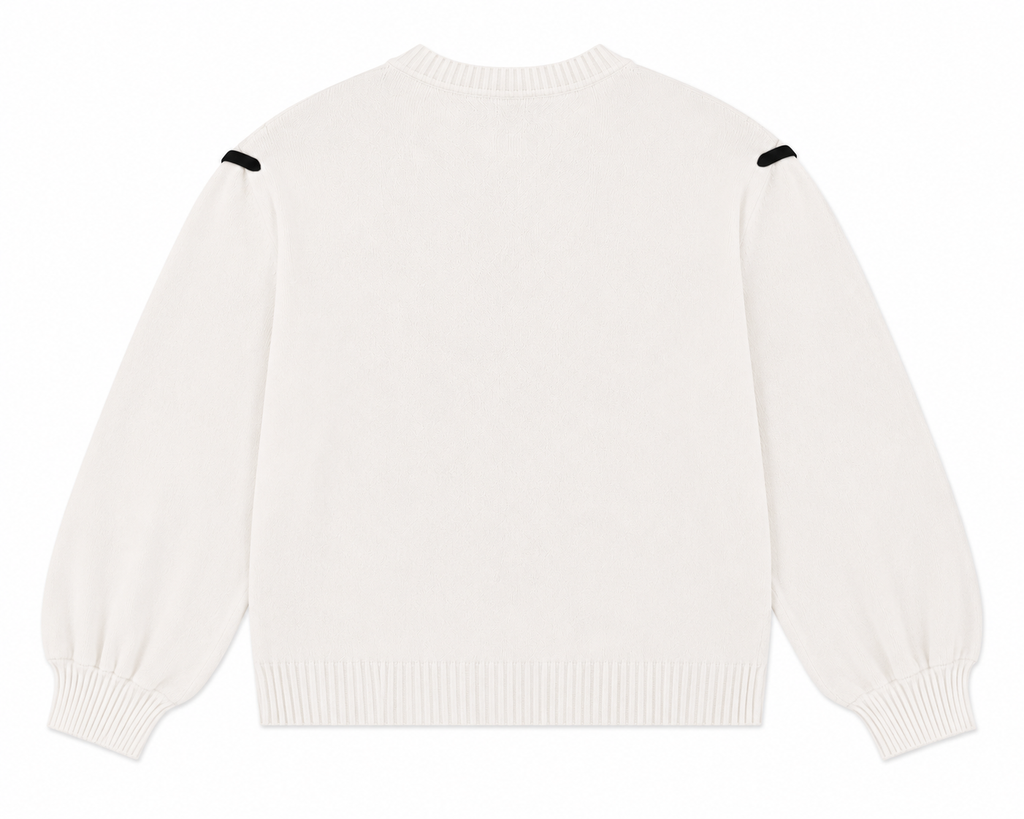 Aman Sweater in Off White, ribbed neckline, cuffs and hem, Work edit, Deméa Paris
