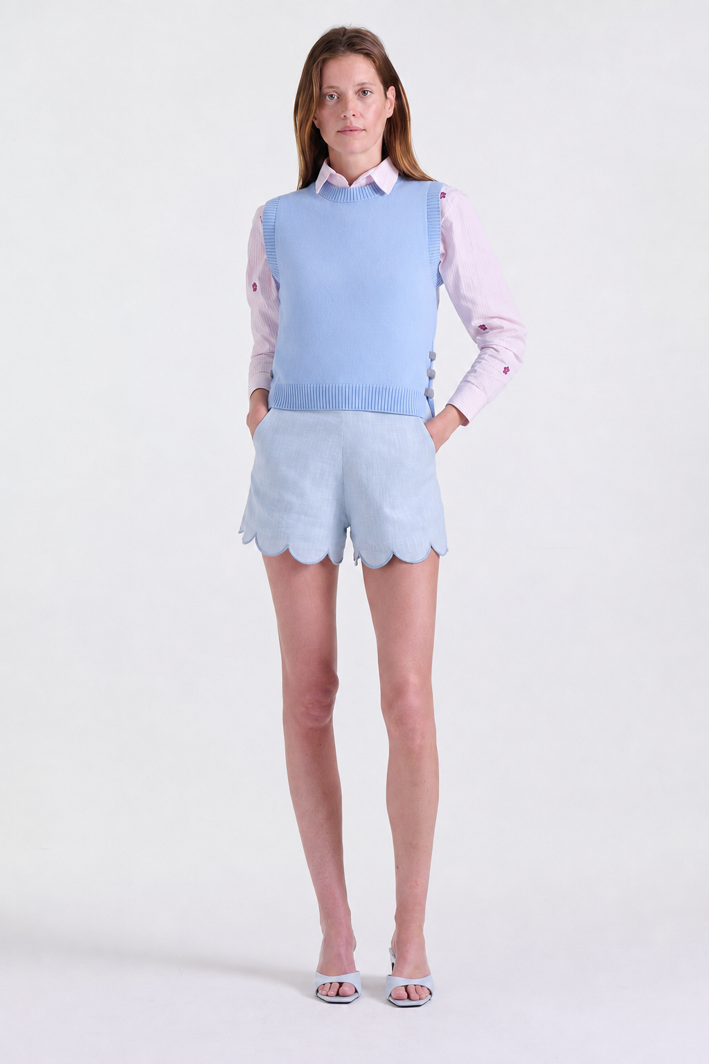 Anaelle Shorts in Baby Blue, tailored silhouette, Resort Escape edit, Deméa Paris