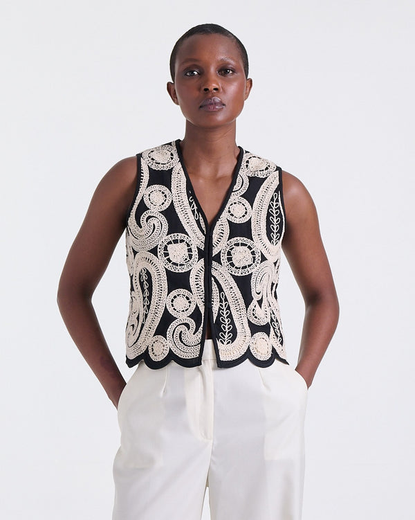 Ana Crochet Top in Black, straight fit, Resort Escape edit, Deméa Paris
