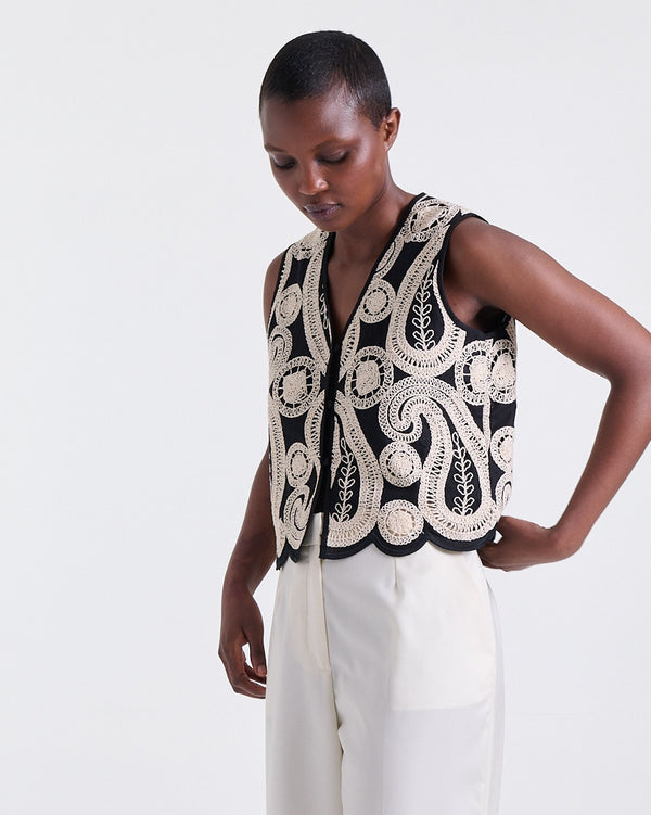 Ana Crochet Top in Black, v neckline, Resort Escape edit, Deméa Paris