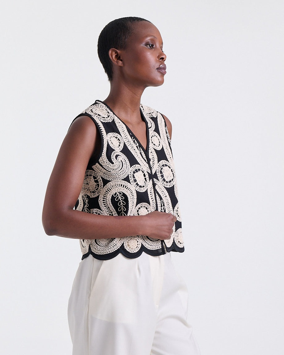 Ana Crochet Top in Black, sleeveless, Resort Escape edit, Deméa Paris