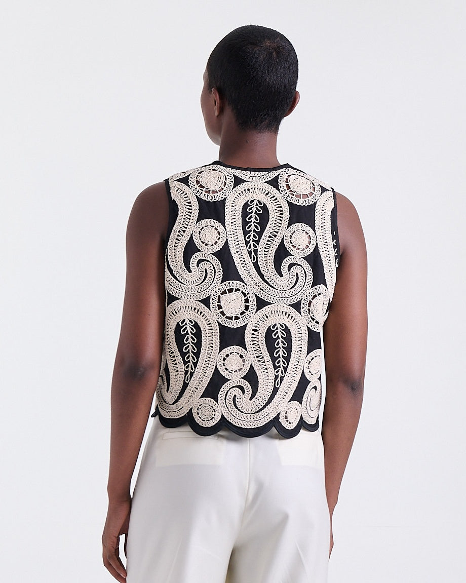 Ana Crochet Top in Black, fully lined, Resort Escape edit, Deméa Paris