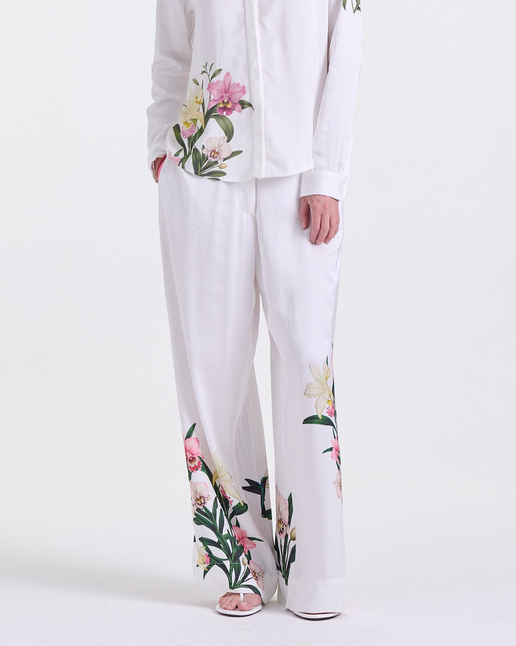 Andia Flowy Pants in White, high waist with elasticated back, Resort Escape edit, Deméa Paris